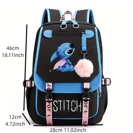 1pc Stitch Polyester Laptop Backpack, High-Capacity Thickened Student Travel Leisure Bag, Durable Computer School Bag, Ideal for Christmas, Birthday, Halloween Gifts