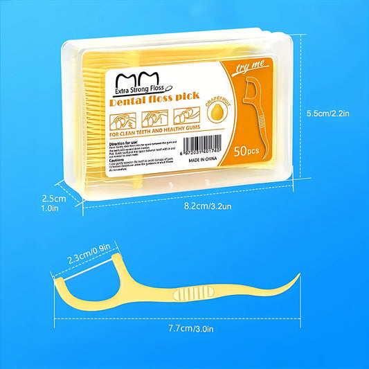 50pcs/box Fruit Flavor Dental Flosser Picks, Deep Cleaning Dental Floss For Proper Oral Care, Portable Disposable Hygienic Flosser For Travel Daily Life ! travel must have
