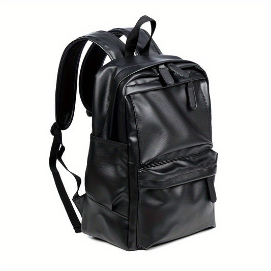 Men's Backpack, PU Leather Waterproof Travel Bag, Casual Laptop Backpack