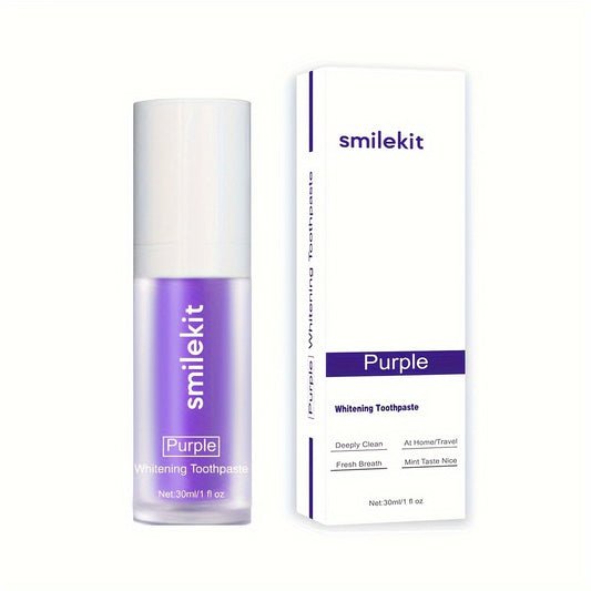 2-Pack Purple Whitening Toothpaste - Invigorating Mint, Deep Clean, Fresh Breath - Gentle & Effective, Travel-Ready, 30ml/1 Fl Oz, Non-Irritating, Innovative Squeeze Dispenser - Perfect for Daily Oral Care
