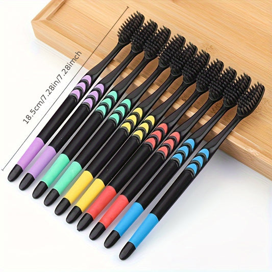 10 Pcs Soft Bamboo Charcoal Manual Toothbrushes With Soft Bristles For Teeth Gums, For Deep Cleaning Oral Care At Home For Daily Life