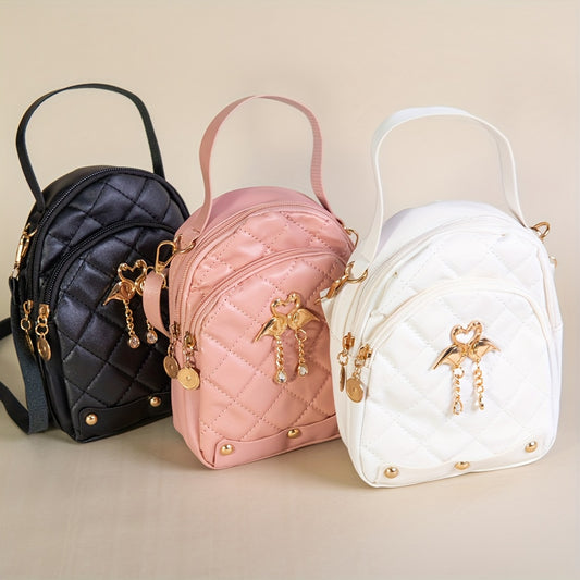 Stylish Lightweight Student Backpack with Diamond Embroidery & Swan Hardware - Double-Layer Zipper Closure, Multiple Compartments, Casual School Bag for College, Work, Travel - Ideal Gift (Black/Pink/White), for Teenager