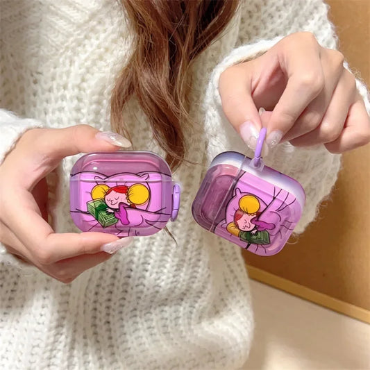 Sleeping Girl Case for AirPods 4 Airpod 1 2 3 Pro Pro2 Bluetooth Earbuds Charging Box Protective Earphone Case Cover