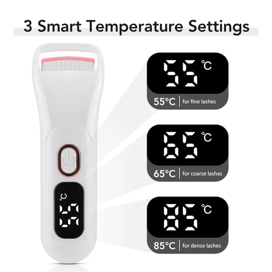 Electric Eyelash Curler Digital Display Heated Temperature Control Long-Lasting Curl Rechargeable Portable Lash Curling Wand