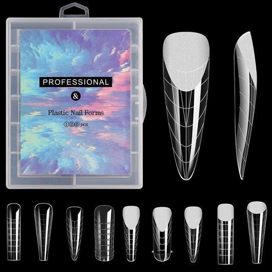 120 Pcs/Set Clear Dual Forms False Nails Full Cover Quick Building Gel Mold Tips Nail Extension Molds Upper Forms For Nails Tips