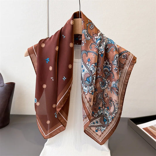 New Paisley Print Female Satin Neck Scarf Square Hair Scarves Foulard Head Band Shawls Wraps Neckerchief Bandana Women
