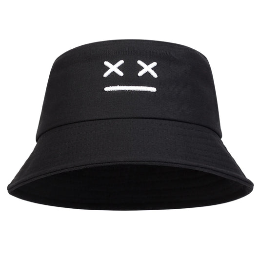 Unisex XX Smiling Face Embroidery Personality Bucket Hats Fishermen Caps Outdoor Casual Cap Sunscreen Hat