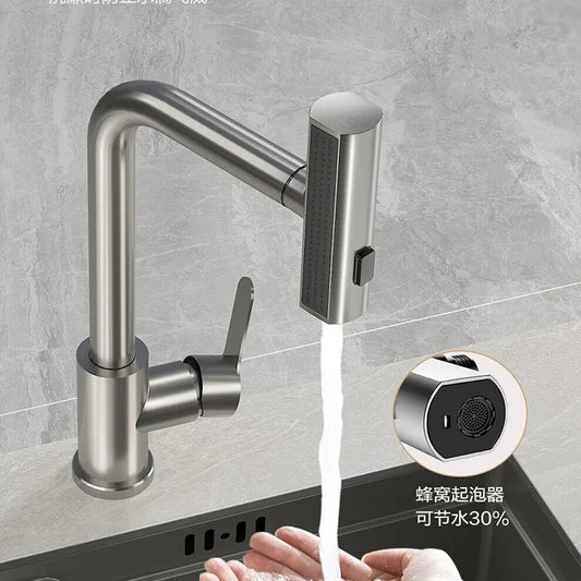 4 Modes Waterfall Kitchen Faucet G1/2 Stainless Steel Hot Cold Single Hole Deck Mounted Water Sink Mixer Wash Tap