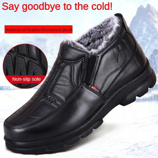 Shoes for Men 2025 Winter Fashion Non-slip Cotton Shoes Men's Thickened Leather Waterproof Casual Snow Boots Zapatillas Hombre