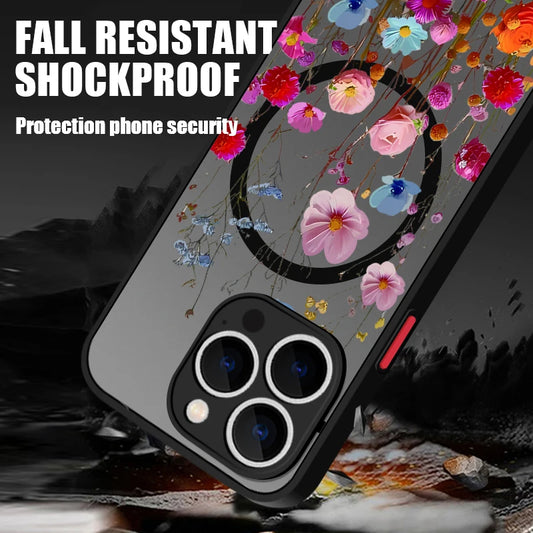 Magnetic Colorful Flower Phone Case For iPhone 15 16 Pro Max 14 13 12 Pro 11 For Magsafe Wireless Charge Soft Edge Acrylic Cover