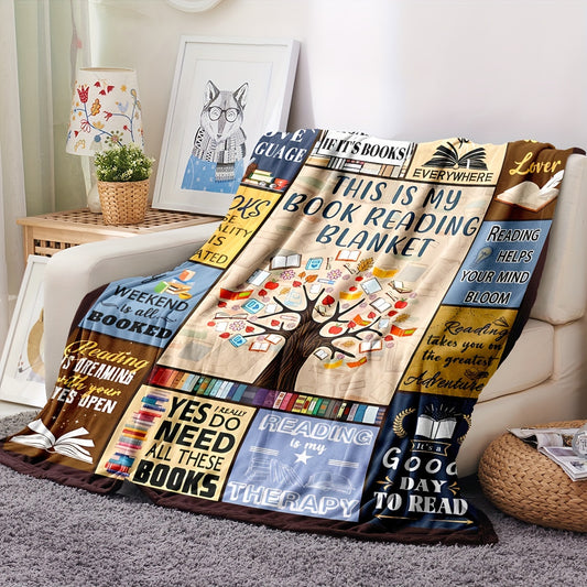 1pc Book Printed Blanket Bookworm, Book Manager, Gift Blanket For Reading Lovers, Home Casual Throw Blanket, Soft Warm Couch Blanket, Bed, Office Lunch Break Blanket, Multi-purpose Blanket For Camping Travel