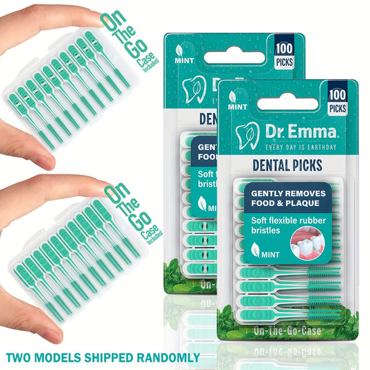 100pcs/Pack Soft Rubberized Dental Picks Mint Brush Picks, Floss Interdental Brush Cleaners, Single Oral Health Interspace Brush, Stubborn Stains Removal, Orthodontic Dental Toothbrush Braces Cleaning Toothbrush travel must h