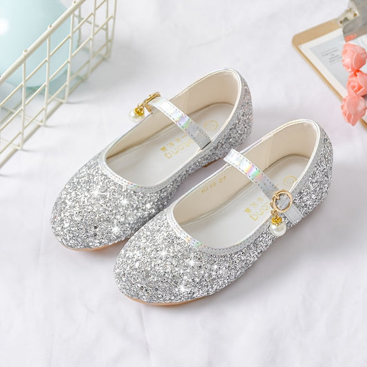 Girls Sequins Rhinestone Mary Jane Flat Shoes School Party Dress Shoes Princess Shoes For Toddler Kids Children