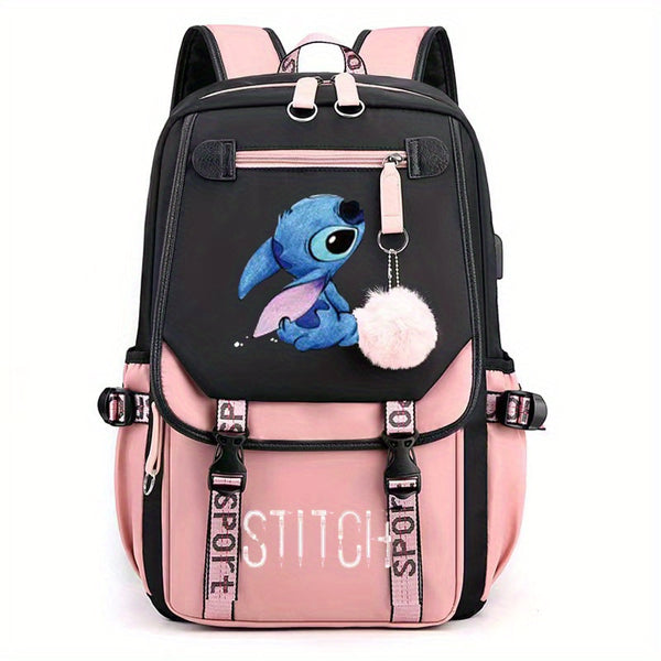 1pc Stitch Polyester Laptop Backpack, High-Capacity Thickened Student Travel Leisure Bag, Durable Computer School Bag, Ideal for Christmas, Birthday, Halloween Gifts