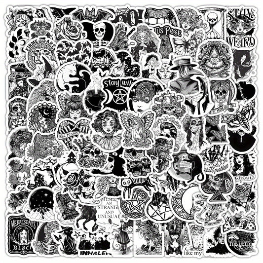 100pcs Gothic Black And White Graffiti Style Stickers Tablet Laptop Phone Case Refrigerator Skateboard Decorative Stickers Waterproof
