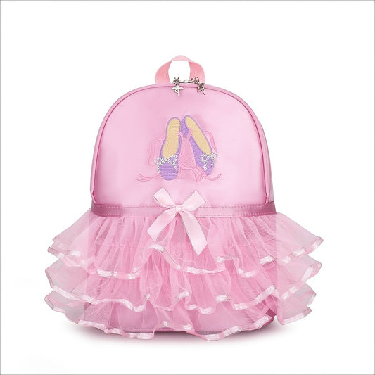 Chic Magenta Ballet Dance Backpack with Embroidered Shoes & Bow Detail - Lightweight, Foldable Nylon School Bag with Adjustable Straps, Zip Closure, and Laptop Compartment