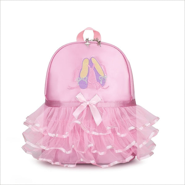 Chic Magenta Ballet Dance Backpack with Embroidered Shoes & Bow Detail - Lightweight, Foldable Nylon School Bag with Adjustable Straps, Zip Closure, and Laptop Compartment