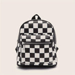 Checkered Backpack For Women, Mini Faux Leather Daypack, Plaid Pattern Travel School Bag