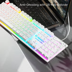 EWEADN Silent Wired Gaming Keyboard, 104-Key Full Size Rainbow LED Backlit, Quiet Typing, Plug & Play, Durable & Lightweight, Ideal for Gamers and Typists, Windows PC Laptop Office Home Use, White, Office Keyboard | Rainbow B