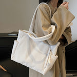 Durable Soft Corduroy Women's Casual Tote Bag Multi-Compartment Zipper Closure Commute Shoulder Bag For Women