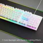 EWEADN Silent Wired Gaming Keyboard, 104-Key Full Size Rainbow LED Backlit, Quiet Typing, Plug & Play, Durable & Lightweight, Ideal for Gamers and Typists, Windows PC Laptop Office Home Use, White, Office Keyboard | Rainbow B