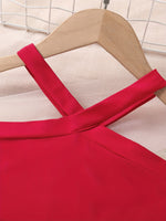 2pcs Toddler Girls Crisscross Halter Top & Heart Graphic Layered Hem Skirt Set Kids Summer Clothes