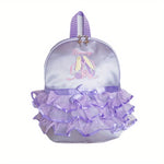 Chic Magenta Ballet Dance Backpack with Embroidered Shoes & Bow Detail - Lightweight, Foldable Nylon School Bag with Adjustable Straps, Zip Closure, and Laptop Compartment