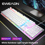 EWEADN Silent Wired Gaming Keyboard, 104-Key Full Size Rainbow LED Backlit, Quiet Typing, Plug & Play, Durable & Lightweight, Ideal for Gamers and Typists, Windows PC Laptop Office Home Use, White, Office Keyboard | Rainbow B