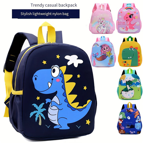Durable Lightweight Nylon Backpack - Kids' School Bag with Side Pockets, Adjustable Straps, and Embossed Design - Hand Wash, Comfortable Street Style for Boys & Girls, Ages 3-14, Multiple Zippers