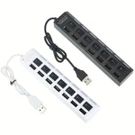 7 Ports LED USB 2.0 Adapter Hub Power On/off Switch For PC Laptop BK