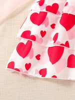2pcs Toddler Girls Crisscross Halter Top & Heart Graphic Layered Hem Skirt Set Kids Summer Clothes