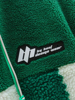 [Plush Winter Coat] Blue & White Plush Checkered Winter Coat | Men's Loose Fit, Stand Collar, Zip-Up Jacket with Drawstring Hood, Casual Style for Fall/Winter