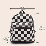 Checkered Backpack For Women, Mini Faux Leather Daypack, Plaid Pattern Travel School Bag