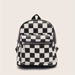 Checkered Backpack For Women, Mini Faux Leather Daypack, Plaid Pattern Travel School Bag