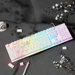 EWEADN Silent Wired Gaming Keyboard, 104-Key Full Size Rainbow LED Backlit, Quiet Typing, Plug & Play, Durable & Lightweight, Ideal for Gamers and Typists, Windows PC Laptop Office Home Use, White, Office Keyboard | Rainbow B