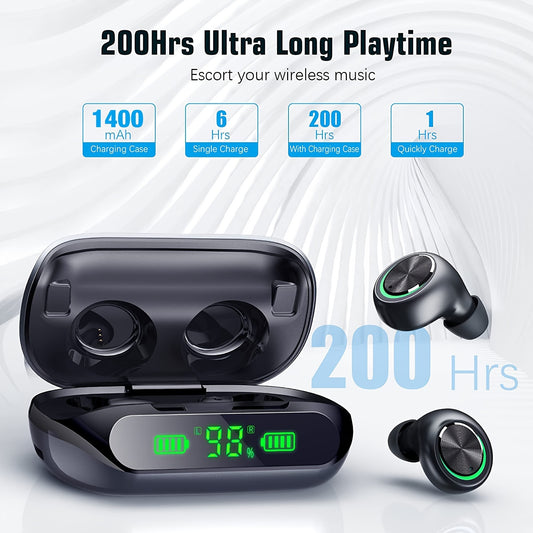 Wireless Earbuds V5.3 Headphones, with Charging Case 200 Hrs Playtime IPX7 High Quality in Ear Light-Weight Earphones for Phones and Laptops, Laptop Audio, Travel Earbuds, Sleek Earphones, Compact Case, Durable Plastic, Media
