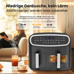 XXL Dual Zone Air Fryer 10L (6L+4L) – 2800W, 12 Preset Programs, LED Display, Preheat Function & Viewing Window