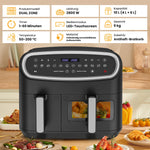 XXL Dual Zone Air Fryer 10L (6L+4L) – 2800W, 12 Preset Programs, LED Display, Preheat Function & Viewing Window