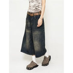 High Waist Black Retro Washed Denim Shorts Women's Harajuku Vintage Fashion Casual Loose Y2K Streetwear Mid Long Wide Leg Pants