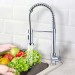 Faucet Spring Pull-Out Sprayer Kitchen Faucets Swivel Nozzle Sink Mixer Taps Hot Cold Water Ceramic Valve Dual-Use Single Holes