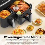 XXL Dual Zone Air Fryer 10L (6L+4L) – 2800W, 12 Preset Programs, LED Display, Preheat Function & Viewing Window