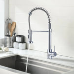 Faucet Spring Pull-Out Sprayer Kitchen Faucets Swivel Nozzle Sink Mixer Taps Hot Cold Water Ceramic Valve Dual-Use Single Holes