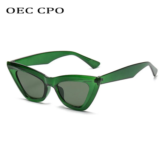 OEC CPO Retro Cat eye Sunglasses Women Fashion Colorful Green Sun Glasses Lady Vintage Shades Eyewear Oculos Lunette De Soleil