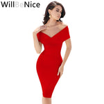 Willbenice Women Sexy Bandage Red Dress Vintage White Maxi Off Shoulder Lady White Celebrity Party Club Bodycon Dresses Vestidos