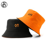 FS Orange Yellow Bucket Hats For Men Women Streetwear Hip Hop Panama Cap Cotton Double-sided Windproof Fisherman Hat Bob Homme