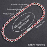 10mm Heart Shaped Rock Sugar Chain Personalized Red Diamond Tennis Necklace with Heart CZ Hip Hop Style Fashion Chain for Women