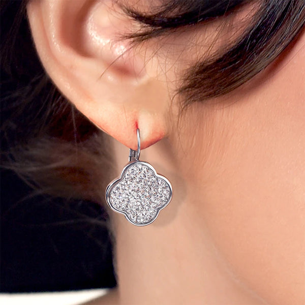 Hot Korean Fashion Four-leaf Clover Zircon Pendant Earrings Temperament women Drop Earrings auricular girl needling Ear Jewelry