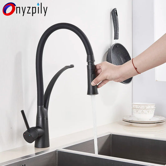Onyzpily Black High Quality Kitchen Faucet Cold and Hot Deck Mounted Kitchen Tap Brushed nickle and Black torneira para cozinha
