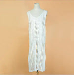 Yiiciovy Summer Women Swimsuit Beach Crochet Cover Ups Bikini Dresses Solid Color Fishnet Crochet Female Swimwear Bathing Suit