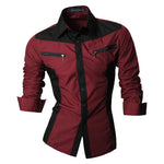 jeansian Spring Autumn Features Shirts Men Casual Shirt Long Sleeve Male Shirts Zipper Decoration (No Pockets) K018